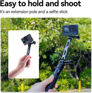 TELESIN Aluminum Camera Extension Rod,Nvg Helmet Mount Extension Adapter,Selfie Stick Extension Handle Grip for Gopro Hero 11 10 9 8 7 Insta360 X3 ONE X2 DJI Action 3 2 Extension Arm Mount Accessories