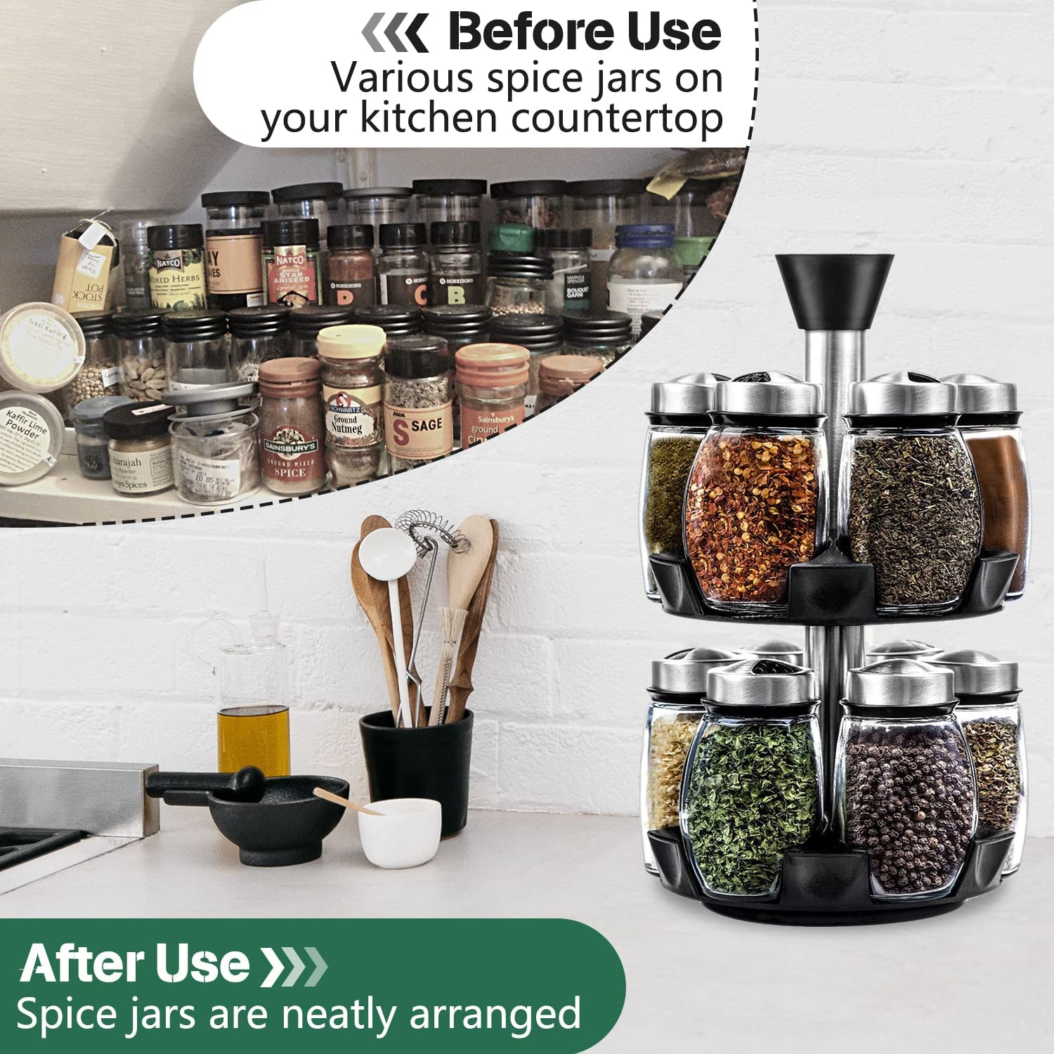 Rotating Spice Rack Organizer with 12 Jars for Cabinet Revolving Seasoning Herb and Spice Organizer Spinning Spice Rack Compact Seasoning Organizer for Kitchen Countertop eMEGA Australia