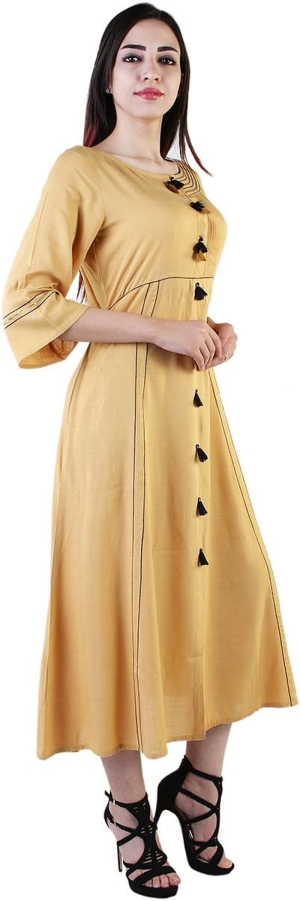 Vihaan Impex Stylish Women Rayon Kurti Three Fourth Sleeve_Gold_Large Tops Dress Shirt