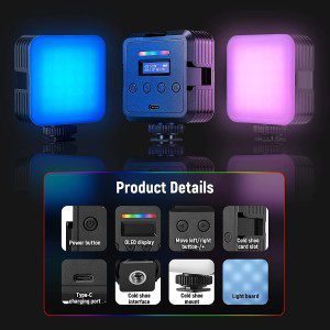 NEEWER Magnetic RGB Video Light, 360° Full Color RGB61 LED Camera Light with 3 Cold Shoe Mounts/Cri 97+/20 Scene Modes/2500K-8500K/2000Mah Rechargeable Portable Photography Selfie Light