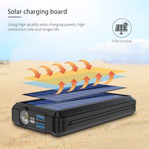 Solar Power Bank 30000Mah Built-In Type-C&Micro 3 Output Cables and 1 USB Input Cable, with 2 Input and 2 Output Ports, Wireless Charger Solar Charger for Iphone, Ipad, Samsung, Google, Game Console