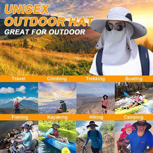 SMARTDG Sun Hat for Men/Women, Outdoor UV Sun Protection Wide Brim Hat with Face Cover & Neck Flap for Safari, Fishing, Hunting, Hiking, Camping