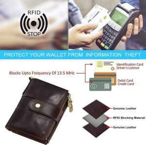 Men Purse Wallet RFID Blocking Real Leather Ladies Purses with Chain Multi Compartment Purses for Women with Double Zip, Small Bifold Ladies Wallets with Coin Pocket 16 Card Holder (Coffee)