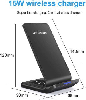 2 in 1 Wireless Charger 15W Fast Wireless Charger Stand Compatible with iPhone 14 15 Pro Max/13 Pro/12/11/XS MAX/XR/8,Airpods 2/3/Pro,Wireless Charging Dock for Samsung Galaxy S22/S21/S20/Note/Buds