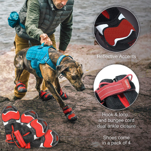 Kurgo Blaze Cross Dog Shoes | Winter Boots for Dogs | All Season Paw Protectors | Dog Shoes for Hot Pavement | Dog Snow Boots | Water Resistant | Reflective | No Slip | Chili Red/ Black (Medium)