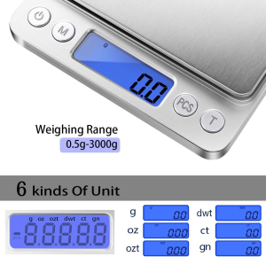 Food Scale, Digital Kitchen Scale, Multifunction with LCD Display, 3000G/ 0.1G for Home Cooking, Lab, Jewlry(Battery Included)