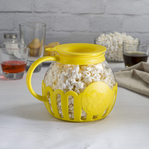 Ecolution Patented Micro-Pop Microwave Popcorn Popper with Temperature Safe Glass, 3-In-1 Lid Measures Kernels and Melts Butter, Made without BPA, Dishwasher Safe, 3-Quart, Yellow