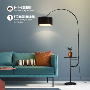 Arc LED Floor Lamp Floor Light Standing Reading Light with Adjustable Storage Shelf Living Room Bedroom Black