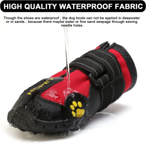 Dog Boots Waterproof Dog Shoes for Medium and Large Dogs, Dog Paw Protector with Adjustable Reflective Strips Rugged Anti-Slip Sole Black 4PCS