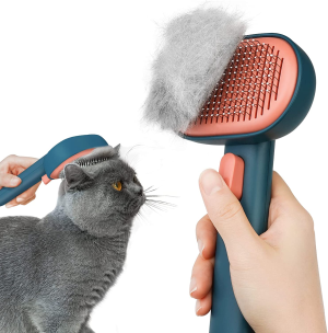 Aumuca Cat Brush with Release Button, Cat Grooming Shedding Brush, Self Cleaning Pet Brush – Effectively Removes Loose Undercoat, Slicker Brush for Cats, Cat Comb for Long or Medium Haired Cats(White)