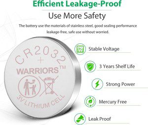 Warriors 2032 CR2032 Coin Button Cell 3V 3 Volt Lithium Batteries 5X Retail Pack Compliant with Coin Battery Safety Standards 2020