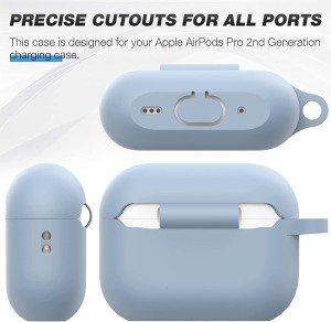 T Tersely Silicone Case Cover Compatible with Airpods Pro 2(2022 2023) – Premium Silicone with Hook, Supports Wireless Charging, Shockproof Protection (Blue)