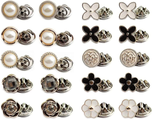 Shirt Button Pins, 24 PCS Rhinestone Pearl Buttons for Cuffs, Collar, Clothing Decoration