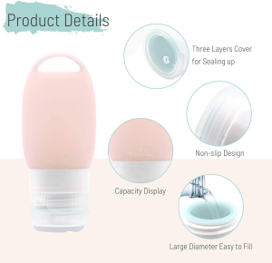 Veroyi Silicone Travel Bottles Leak Proof Squeezable Travel Tubes Set with Keychain Refillable Containers for Shampoo Lotion Soap (3 Packs)