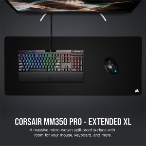 Corsair MM350 PRO Premium Spill-Proof, Stain-Resistant Cloth Gaming Mouse Pad (93 X 40 Cm Surface, Micro-Weave Fabric, 4 Mm Thick Plush Rubber, Durable Anti-Fray Edges) Extended XL, Black (CH-9413770-WW)