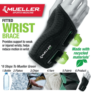 Mueller Green Fitted Wrist Brace for Right Hand, Black Small/Medium