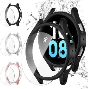 Yjlink【3+3Pack】Screen Protector for Galaxy Watch 5 Galaxy Watch 4 40Mm Bling Diamond Case,Hard PC Cover Bumper and Anti-Fog Tempered Glass Protective Film for Samsung Watch 5 Watch 4 Smartwatch 40Mm Accessories Women