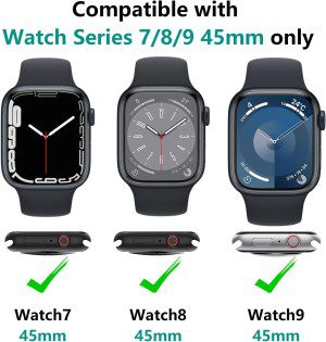 Bigqin (5 Pack) Tempered Glass Screen Protector Case Compatible with Apple Watch Series 9/8/7 45Mm Full Protection HD Hard PC Cover Case Compatible for Iwatch 7 8 9 (45Mm)