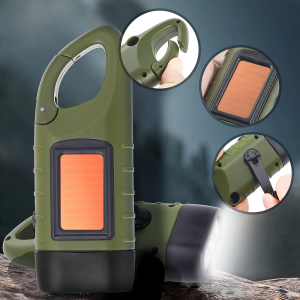 Simpeak [2-Pack] Hand Cranking Solar Powered Flashlight Green, Rechargeable Emergency LED Flashlight Carabiner Dynamo Quick Snap Clip Backpack Flashlight Torch for Outdoor Camping Climbing Hiking,Green, Black