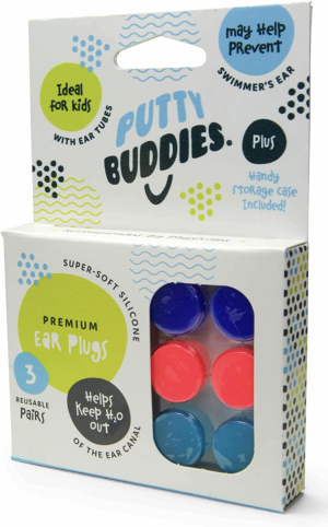 PUTTY BUDDIES Original Swimming Earplugs 3-Pair Pack (Purple/Teal/Magenta)