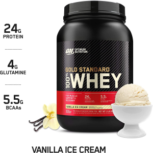 OPTIMUM NUTRITION Gold Standard 100% Whey Protein Powder, Vanilla Ice Cream, 909G