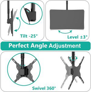 WALI TV Ceiling Mount Adjustable Bracket Fits Most LED, LCD, OLED and Plasma Flat Screen Display 26 to 65 Inch, up to 110 Lbs, VESA 400X400Mm (CM2665), Black