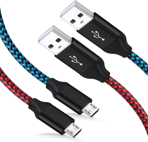 （2Pack ）Micro USB Cable 15Ft/5M, Extra Long Braided Andorid Charging Cords, Abetcabe 2Pack Colorful Micro USB to USB 2.0 for Android/Windows/Ps4/Samsung Galaxy S7 S6 plus S8 S9 S10 plus Note 8 9, LG G8 G7 V40 V20 V30, Gopro Hero 7 6 5, Moto,Nokia,Htc (Red Blue)