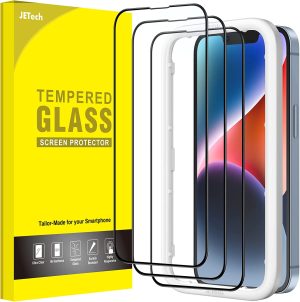 Jetech Full Coverage Screen Protector for Iphone 14 6.1-Inch, Black Edge Tempered Glass Film with Easy Installation Tool, Case-Friendly, HD Clear, 3-Pack