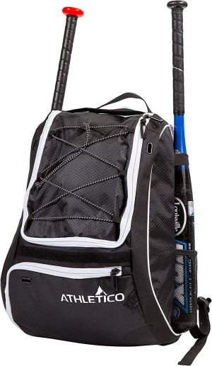 Athletico Baseball Bat Bag – Backpack for Baseball, T-Ball & Softball Equipment & Gear for Youth and Adults | Holds Bat, Helmet, Glove, Shoes |Shoe Compartment & Fence Hook