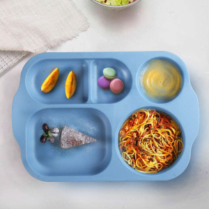 Shopwithgreen Section Plates Set for Kids Adults,4 PCS Large 11 Inch Lunch Trays, Microwave Dishwasher Safe (Wheat Straw + PP) Material