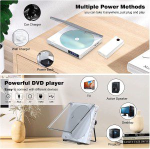 SHIWAKOTO Mini DVD Player for TV, Support Hdmi/Rca/Usb/Built-In Speaker/Cd/Dvd, All Region Free Small Compact Disc Player