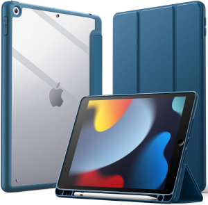 Jetech Case for Ipad 10.2-Inch (9Th/8Th/7Th Generation, 2021/2020/2019) with Pencil Holder, Clear Transparent Back Shell Slim Stand Shockproof Tablet Cover, Auto Wake/Sleep (Misty Blue)