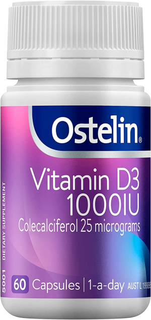 Ostelin Vitamin D 1000IU – D3 for Bone Health + Immune Support, 250 Capsules