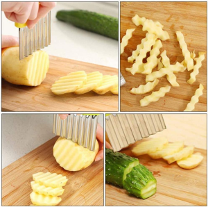 Crinkle Cutter Cutting Tool French Fry Slicer Potato Cutter Fruit Vegetable Wavy Chopper Knife Stainless Steel Random Color