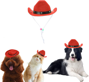 AWOCAN Pet Dog Costume Cowboy Hat Cosplay Cap Puppy Pet Dog Cat Holiday Pet Party Decoration (RED)