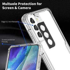 Oretech Samsung Galaxy S21 FE Case with [2 X Tempered Glass Screen Protector][Camera Lens Protector] Shockproof Protective Hard PC TPU Clear Case for Galaxy S21 FE Case 5G -6.4″ Clear