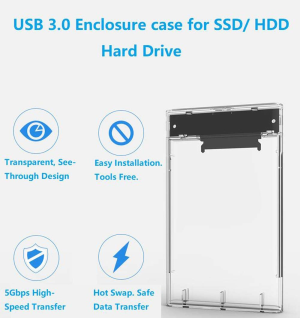 T Tersely 2.5-Inch SATA to USB 3.0 Tool-Free External Hard Drive Enclosure Adapter Case, Transparent LED Indicator 7Mm/9.5Mm SATA I/II/III/SSD/HDD Data Transfer Pc/Laptop [Support Uasp][Auto Sleep]