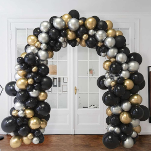 Balloon Arch Kit, 127Pcs Black Gold Balloon Arch Garland Kit, Black Gold Silver Birthday Balloons Arch Set for Men Boys Birthday Party Decoration, Wedding,Graduation, Anniversary,Retirement,New Year