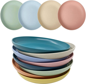 WANBY Lightweight Wheat Straw Plates Unbreakable Dinner Dishes Plates Set Dishwasher & Microwave Safe (Small 6 Pack 5.9′)