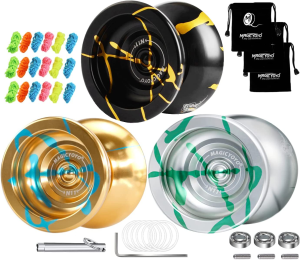 MAGICYOYO N11 Professional Unresponsive Yoyo N11 Alloy Aluminum Yoyo Ball (Black with Golden) with Bag, Glove, 12 Yoyo Strings and Responsive Yoyo Bearing Kit for Dual Purpose Use