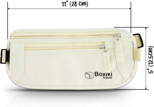 RFID Blocking Money Belt. Safe Waist Bag, Secure Belt for Men and Women by Boxiki Travel. Fits Passport, Wallet, Phone and Personal Items. Running Belt, Fanny and Waist Pack (Beige)