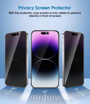 Amfilm Onetouch for Iphone 14 Pro 6.1″ 2022 Privacy Screen Protector 2 Pack 9H Tempered Glass anti Spy Private Edge to Edge Full Coverage with Easy Installation Kit