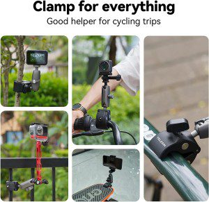 TELESIN 360 Rotation Claw Clamp Mount, Aluminum Super Stable Gripper Monitor, Bicycle Bike Motorcycle Bar Clip Holder for Gopro Hero 11 10 9 Insta360 DJI Camera Iphone Universal Tube Clamp Accessories