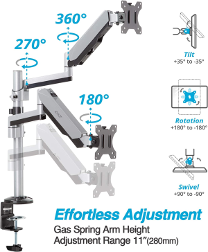 AVLT Halloween Dual 13″-32″ Stacked Monitor Arm Desk Mount Fits Two Flat/Curved Monitor Full Motion Height Swivel Tilt Rotation Adjustable Monitor Arm – Extra Tall/Vesa/C-Clamp/Grommet