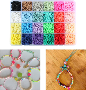 Bhuuno 4800Pcs Flat round Polymer Clay Beads Jewelry Marking Kit for Bracelets Necklace, Handmade Loose Spacer Disc Beads DIY Craft Findings, 24 Colors 6Mm