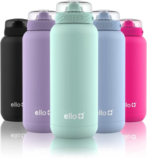 Ello Cooper Vacuum Insulated Stainless Steel Water Bottle with Soft Straw and Carry Loop, Double Walled, Leak Proof, Yucca, 32Oz
