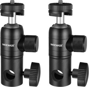 NEEWER 2 Pack Light Stand Mount Adapter with Cold Shoe, 1/4″ Screw Mini Ball Head, Reversible Mount Plate for Camera Monitor Ring Light, Fits Flat Head Light Stand/Boom Arm/C Stand, Max Load 22Lb/10Kg