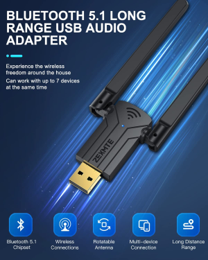 USB Bluetooth Adapter for PC 5.1, Long Range Bluetooth USB Adapter for Windows 11/10,492FT/150M Bluetooth Dongle 5.1 Edr,Plug & Play for Desktop, Laptop, Printers, Keyboard, Mouse, Headsets, Speakers