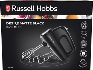 Russell Hobbs RHMX5BLK, Desire Hand Mixer, 5 Speeds plus Turbo Function, 2 Beaters and 2 Dough Hooks, 350W, Easy Storage, Matte Black