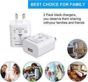 USB Wall Charger BOLUX-JS. USB Wall Plug 5V 2A AC Power Adapter Compatible with Iphone,Pad,Tablet,Kindle and More (White 2Pack)